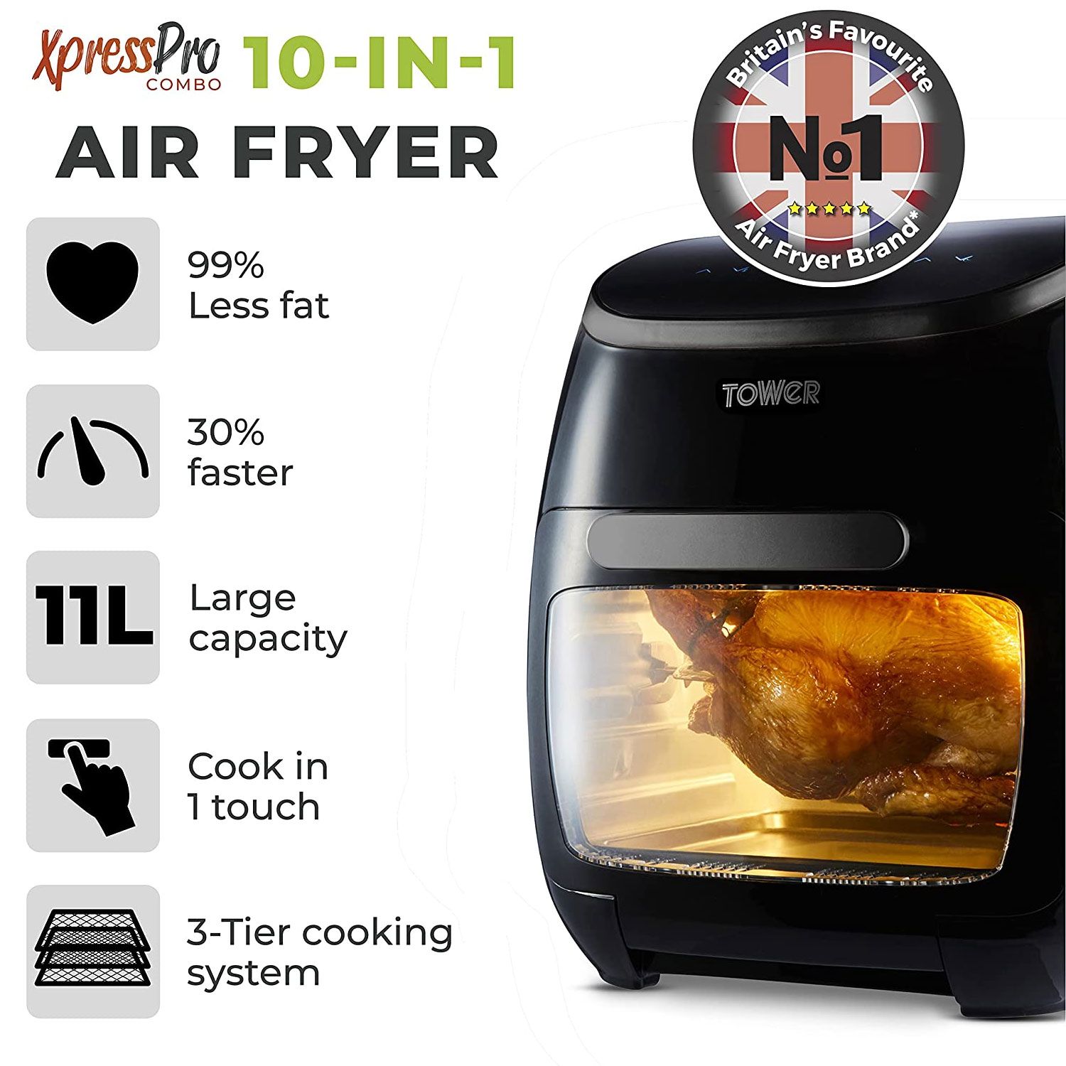 Tower T17076 Xpress Pro 11L 10-in-1 Air Fryer - Black | HBH Woolacotts ...